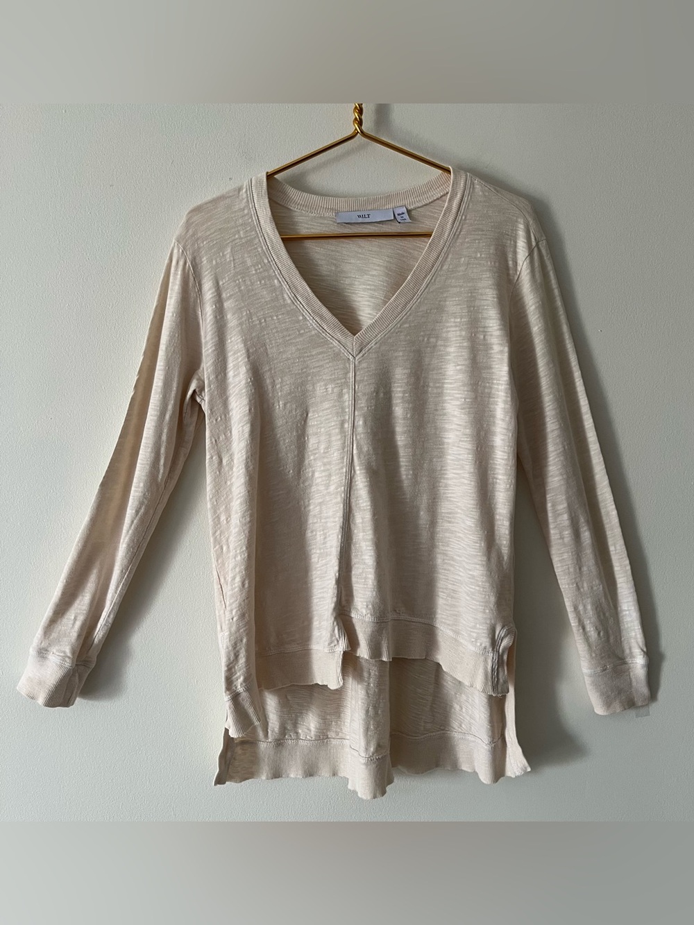 Wilt Cream Cotton Slub V-Neck Asymmetrical Long Sleeve Too Lagenlook Relaxed S